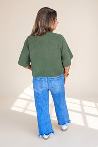 Entro Green Ribbed Mock Neck back