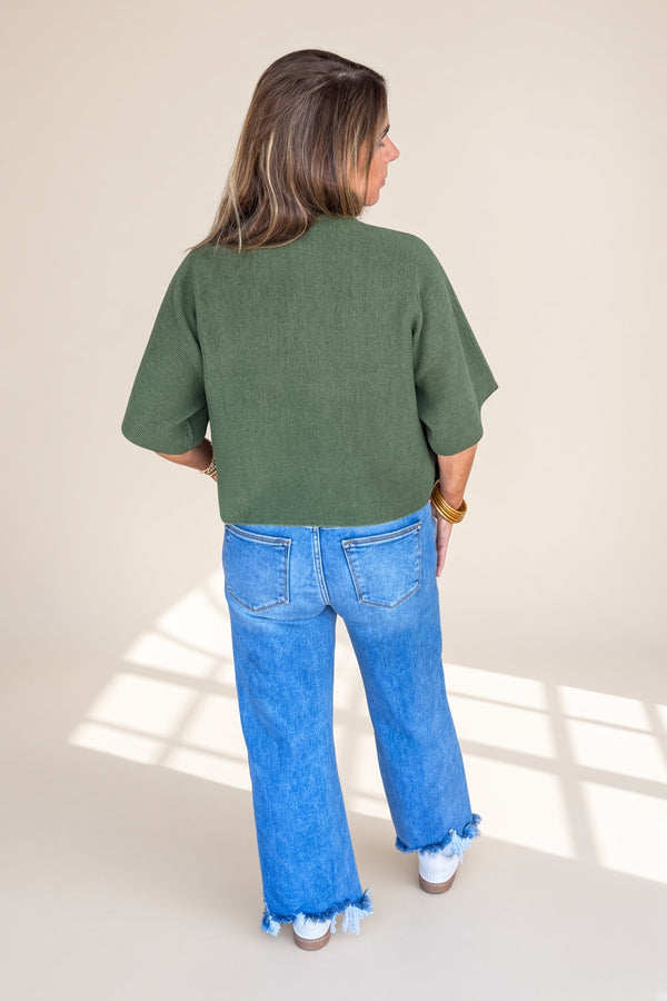 Entro Green Ribbed Mock Neck back