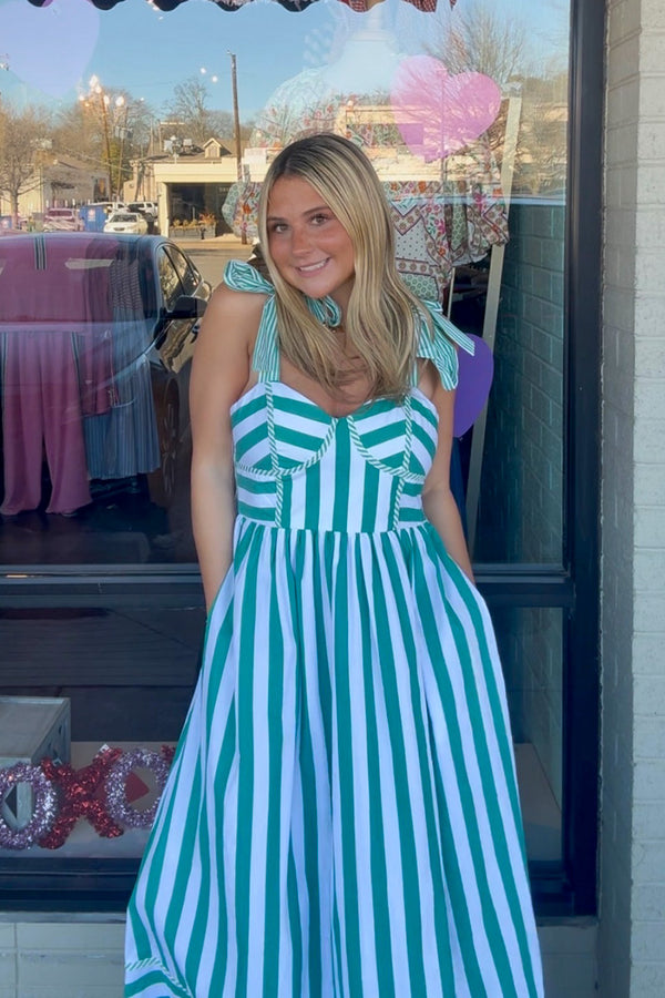 Call Me Lucky Striped Midi Dress-Green - Simply Dixie Boutique