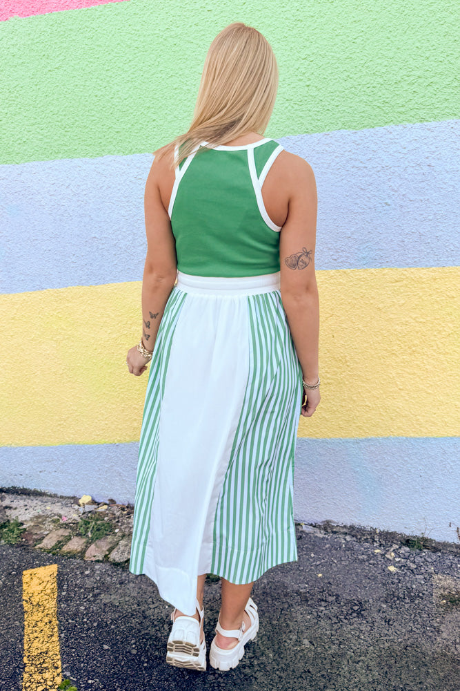 Entro Green Striped Midi Dress Back