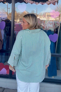 Entro Green Striped Blouse Back