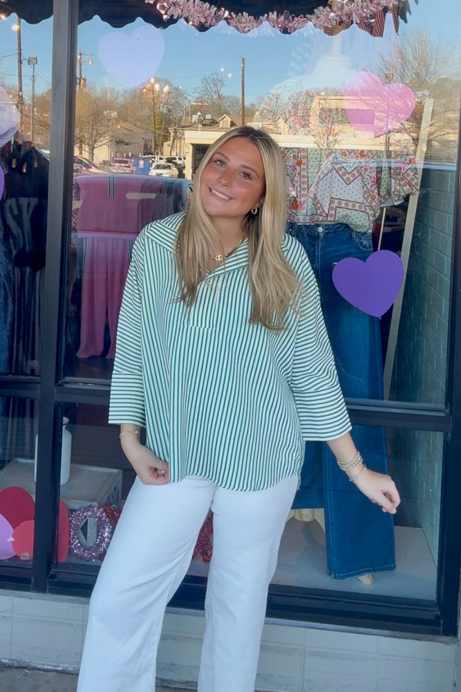 Entro Green Striped Blouse