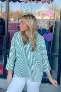 Entro Green Striped Blouse | Simply Dixie