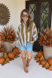 Entro Green and Tan Vertical Striped Top