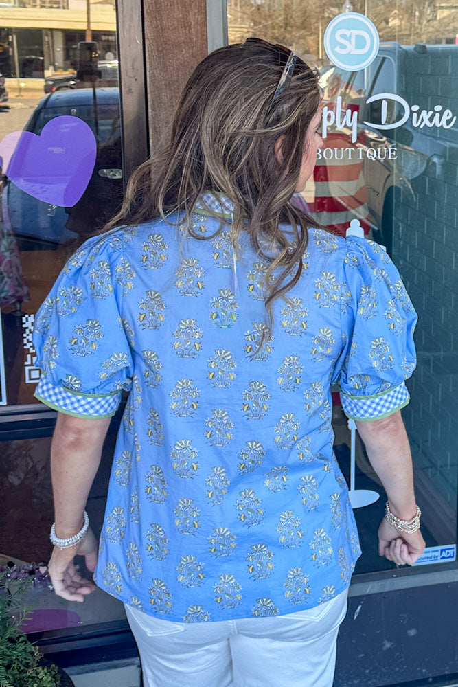 Fresh Start Puff Sleeve Top-Blue - Simply Dixie Boutique