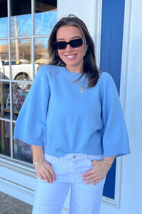 Entro Light Blue 3/4 Sleeve Raglan Sweater