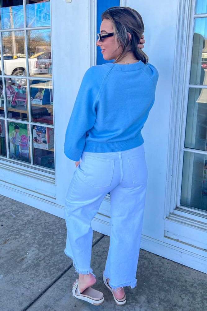 Entro Light Blue 3/4 Sleeve Raglan Sweater - Simply Dixie Boutique