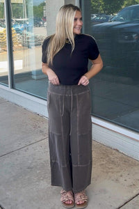 Zenana French Terry Paper Bag Waist Pants brown