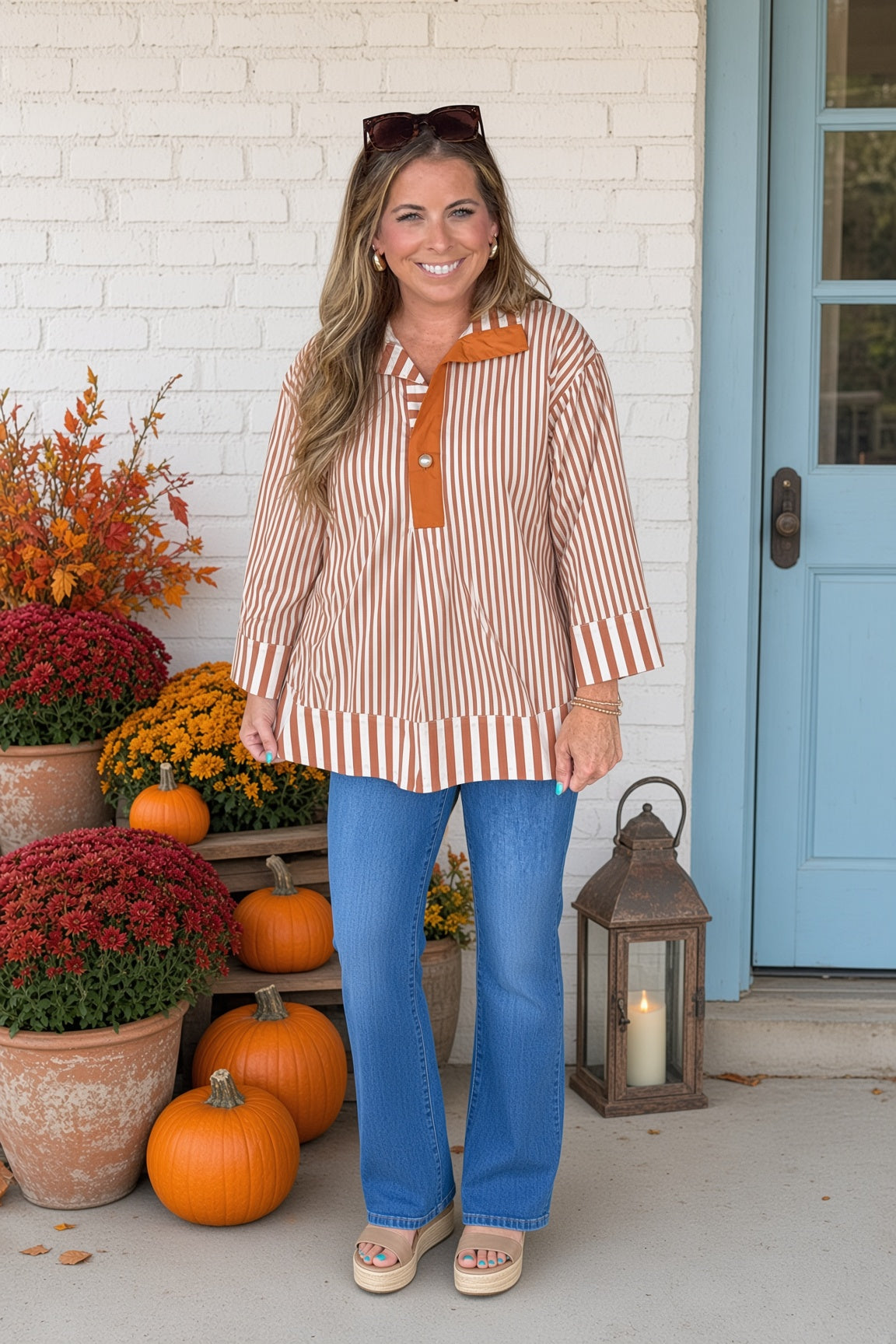 Entro Pearl Button Top Caramel