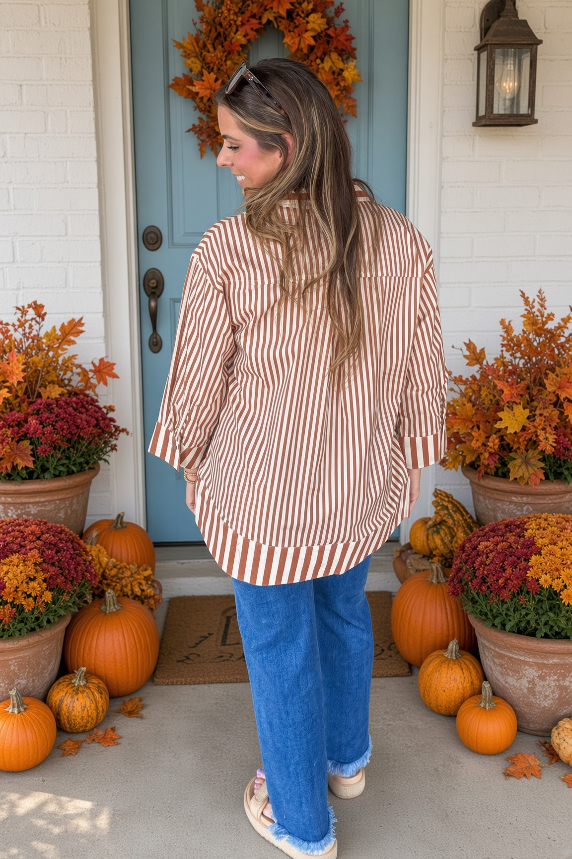 Entro Pearl Button Top Caramel Back