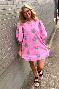 Entro Pink Embroidered Shift Dress | Simply Dixie