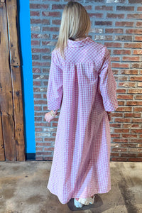 Entro Pink Gingham Button Front Maxi Dress Back