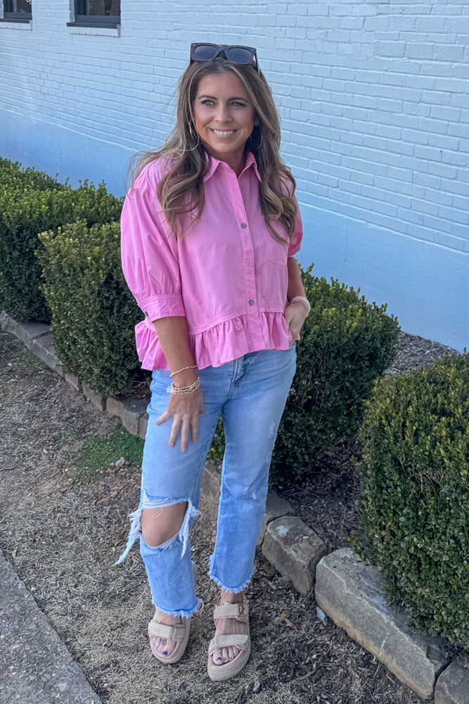 Entro Clothing Pink Ruffle Hem Top