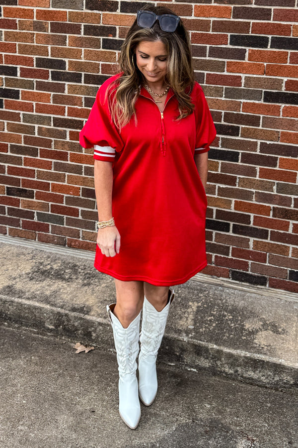 Sporty Chic Half Zip Dress-Red - Simply Dixie Boutique