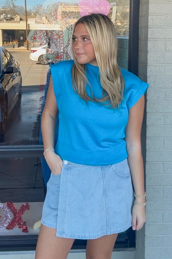 Calm As You Top-Cerulean Blue - Simply Dixie Boutique