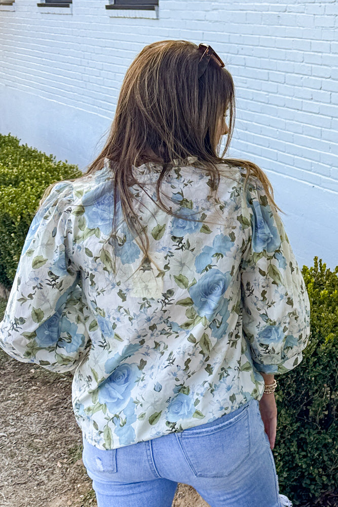 Brunch Time Fun Floral Top - Blue - Simply Dixie Boutique