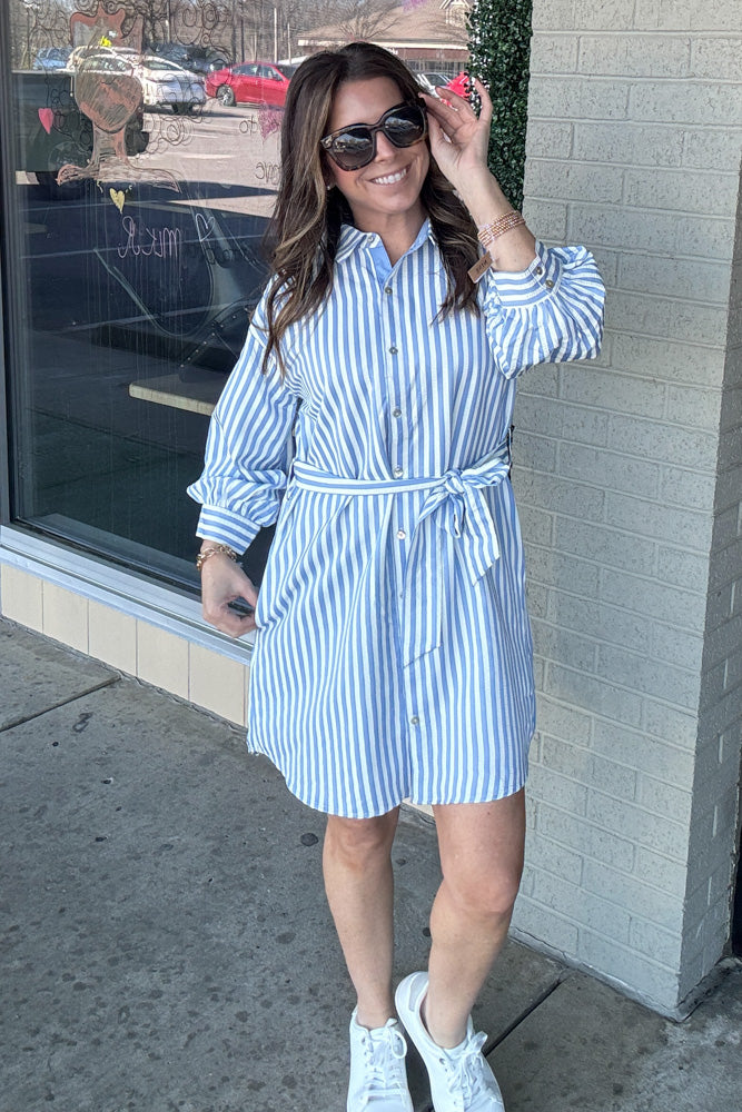 The Perfect Striped Dress-Light Blue – Simply Dixie Boutique