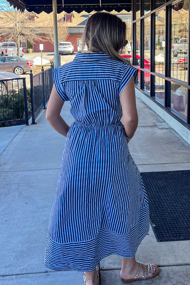 Either Way Striped Midi Dress-Navy Back - Simply Dixie Boutique