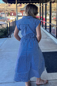 Either Way Striped Midi Dress-Navy Back - Simply Dixie Boutique