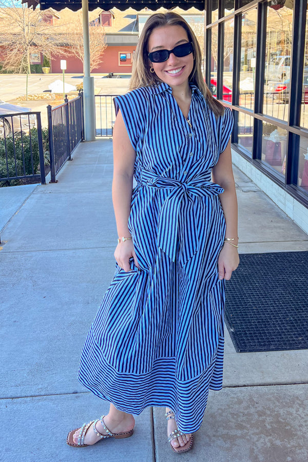 Either Way Striped Midi Dress-Navy - Simply Dixie Boutique