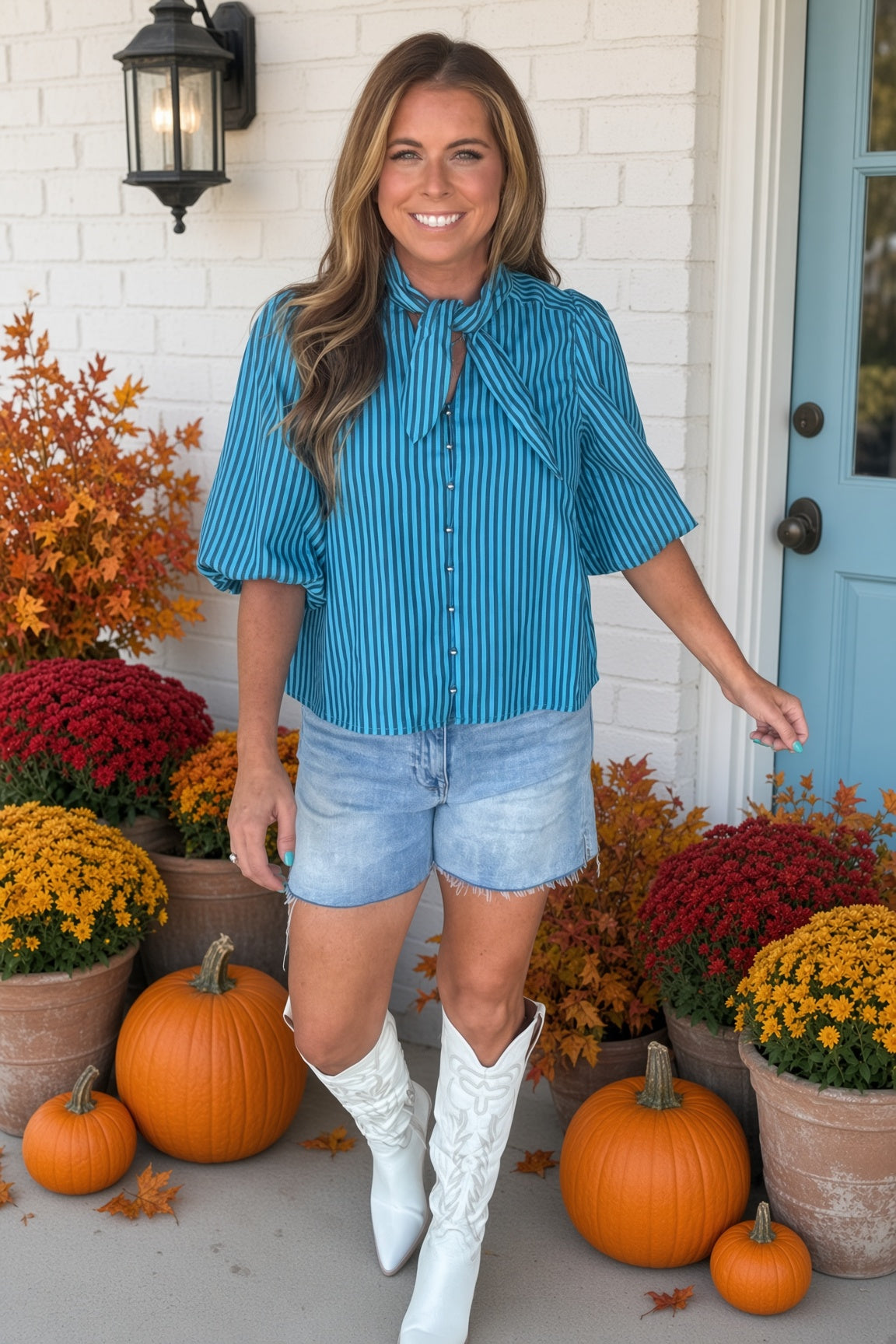 Entro Striped Neck Tie Blouse