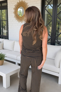 Entro Striped Pants Set Mocha Black Back