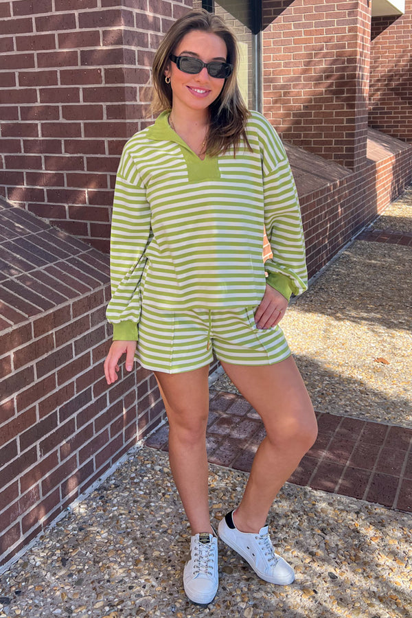 Matcha Striped Knit Shorts Set Entro Clothing