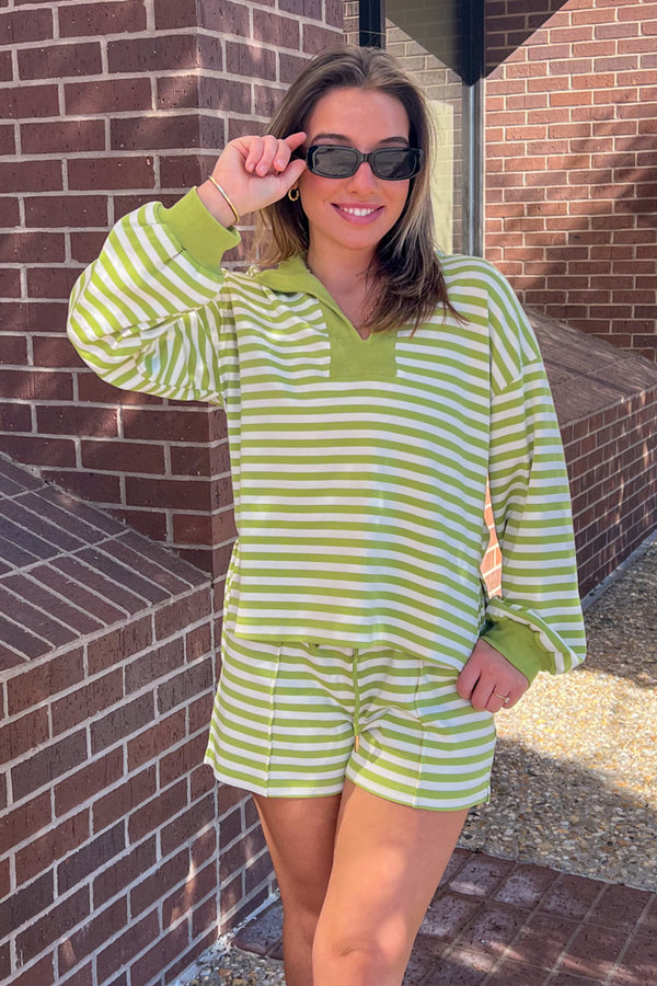 Matcha Striped Knit Shorts Set Entro Clothing - Simply Dixie Boutique