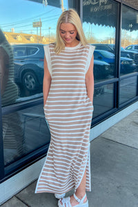 Entro Striped Midi Dress Taupe