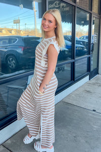 Entro Striped Midi Dress Taupe Side