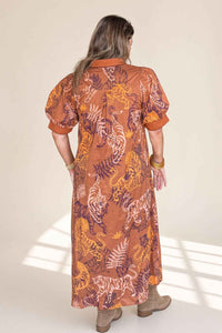 Hear Me Rawr Tiger Print Midi Dress-Brown