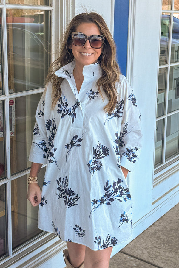 Entro White Shift Dress With Navy Flowers | Simply Dixie