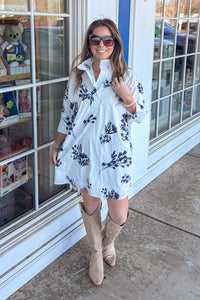 Entro White Shift Dress With Navy Flowers