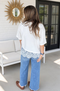 Entro White Lace Trim Top Short Sleeve Back