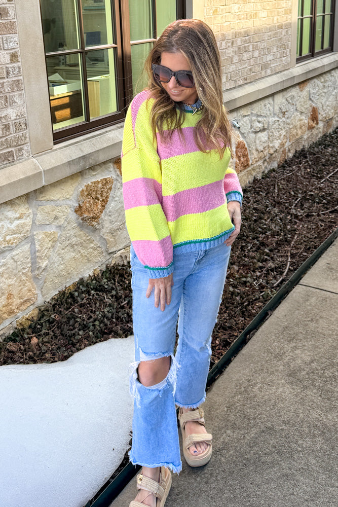 Entro Yellow and Pink Striped Sweater