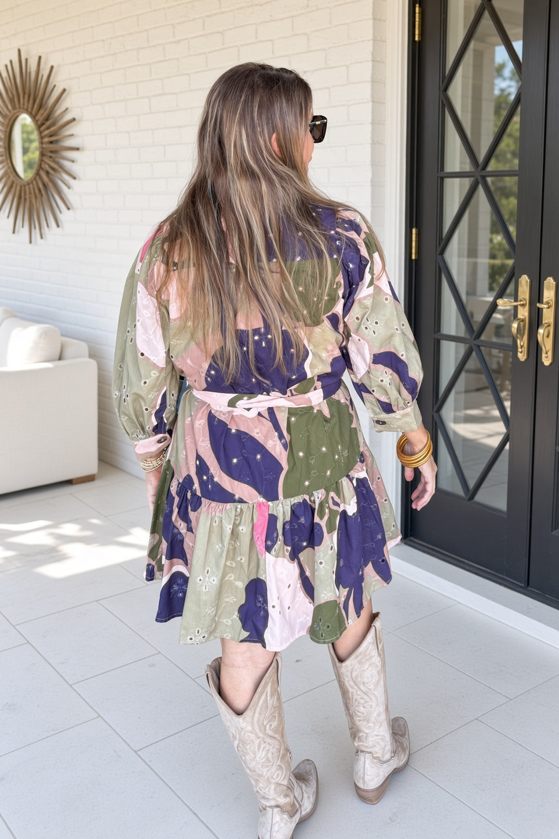 Fall Eyelet Waist Tie Maxi Dress Back