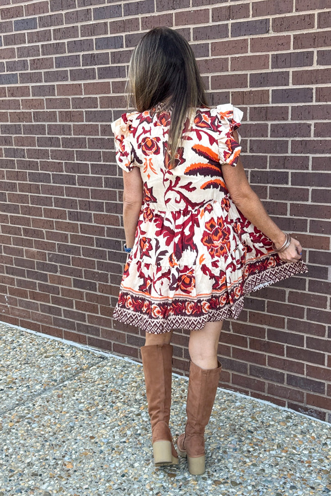 Contrast Floral Mini Dress-Red/Multi – Simply Dixie Boutique