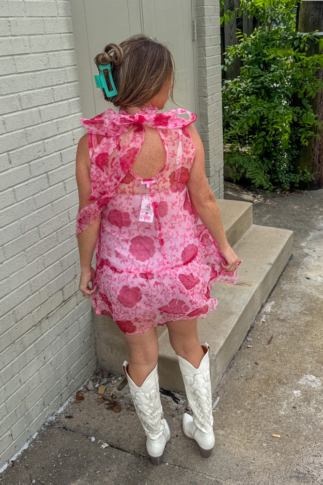 TCEC Pink Floral Scheer Dress Back