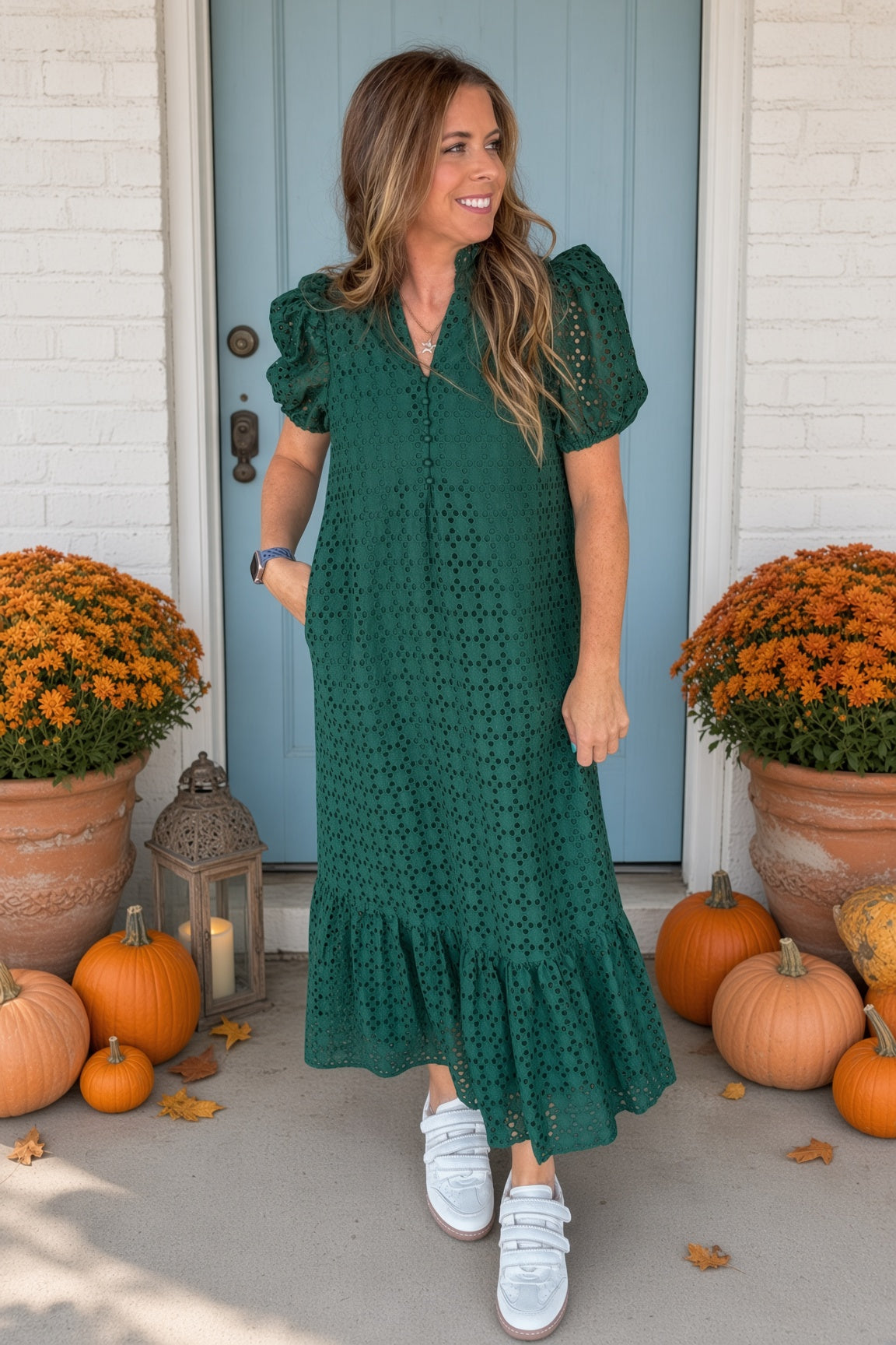 Forest Green Eyelet Dress