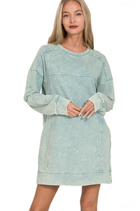 French Terry Acid Wash Dress With Pockets