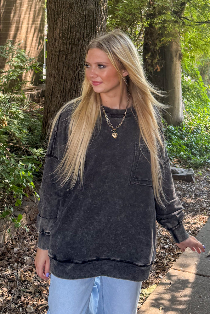 Zenana-french Terry Acid Wash Pocket Pullover - Simply – Simply