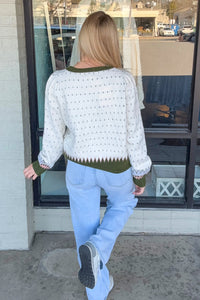 SALE-Geometric Knit Sweater-Ivory/Olive