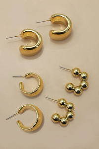 Gold 3 Hoop Earring Set