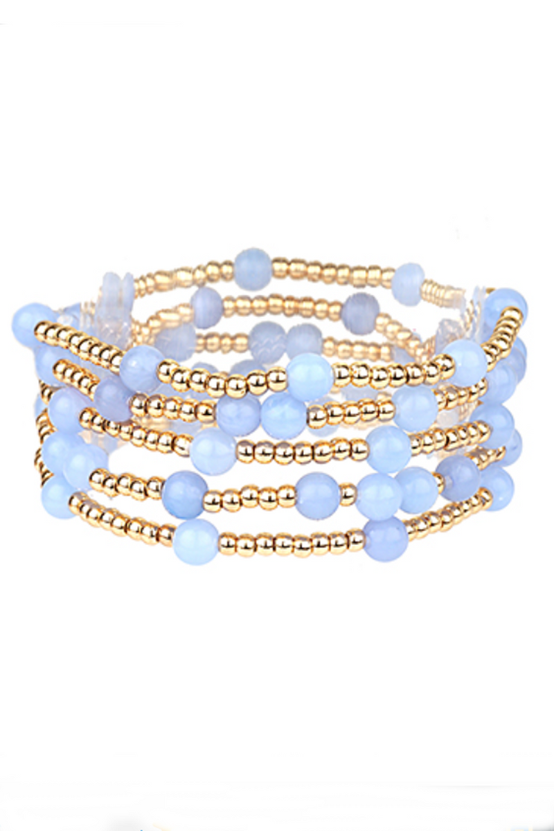 Gold Stretch Bracelets with Blue Beads