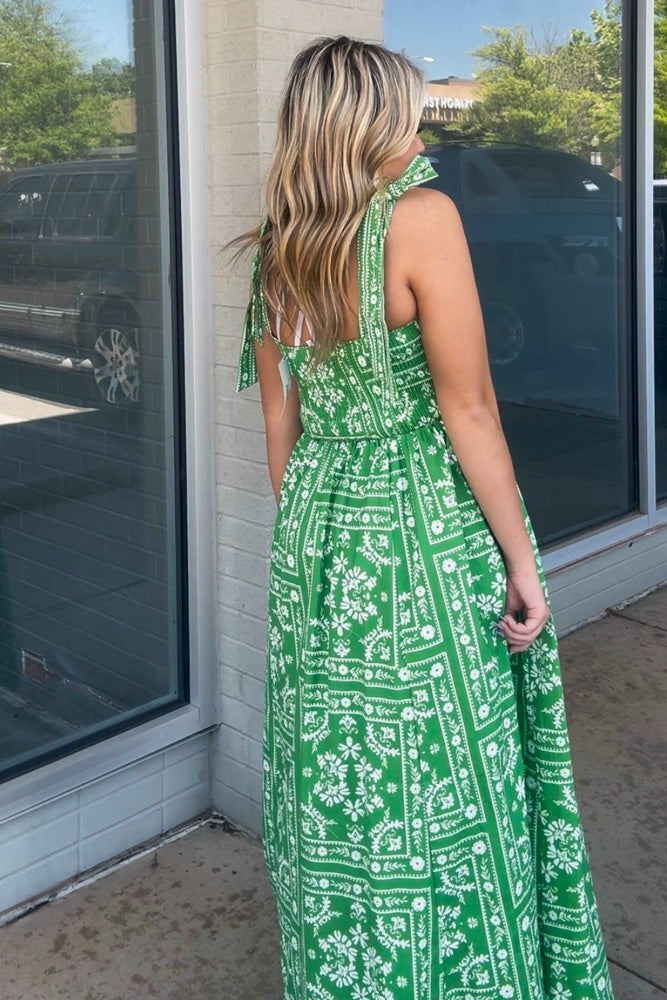 Green Bandana Print Maxi Dress-Simply Dixie Boutique Large
