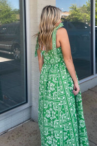 Green Bandana Print Maxi Dress Back