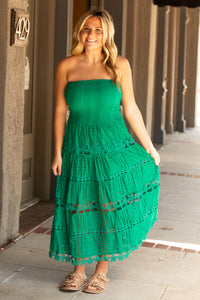 Eyelet Lace Tube Dress-Emerald
