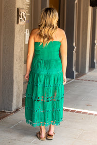 Eyelet Lace Tube Dress-Emerald