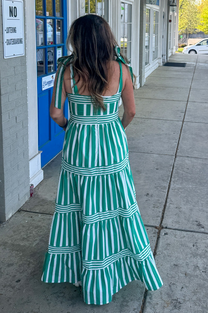 green blue striped dress Out the Door Green & Light Blue Stripe Cotton Sleeveless Mini Dress