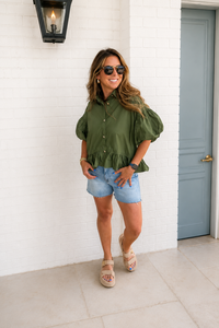 Entro Gold Button Front Ruffle Top